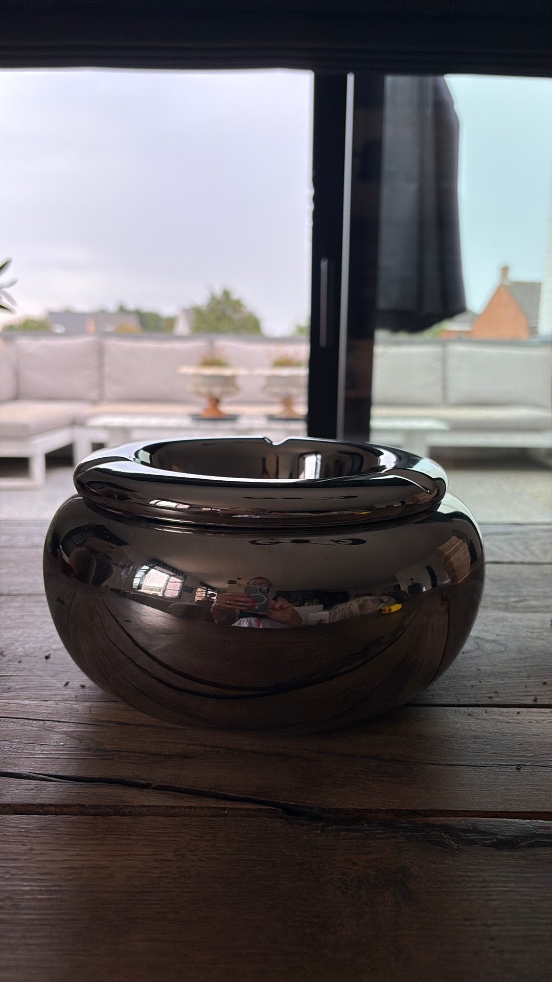 Grote asbak zilver porcelein voor sigaretten of sigaren, Ophalen, Zo goed als nieuw, Rond