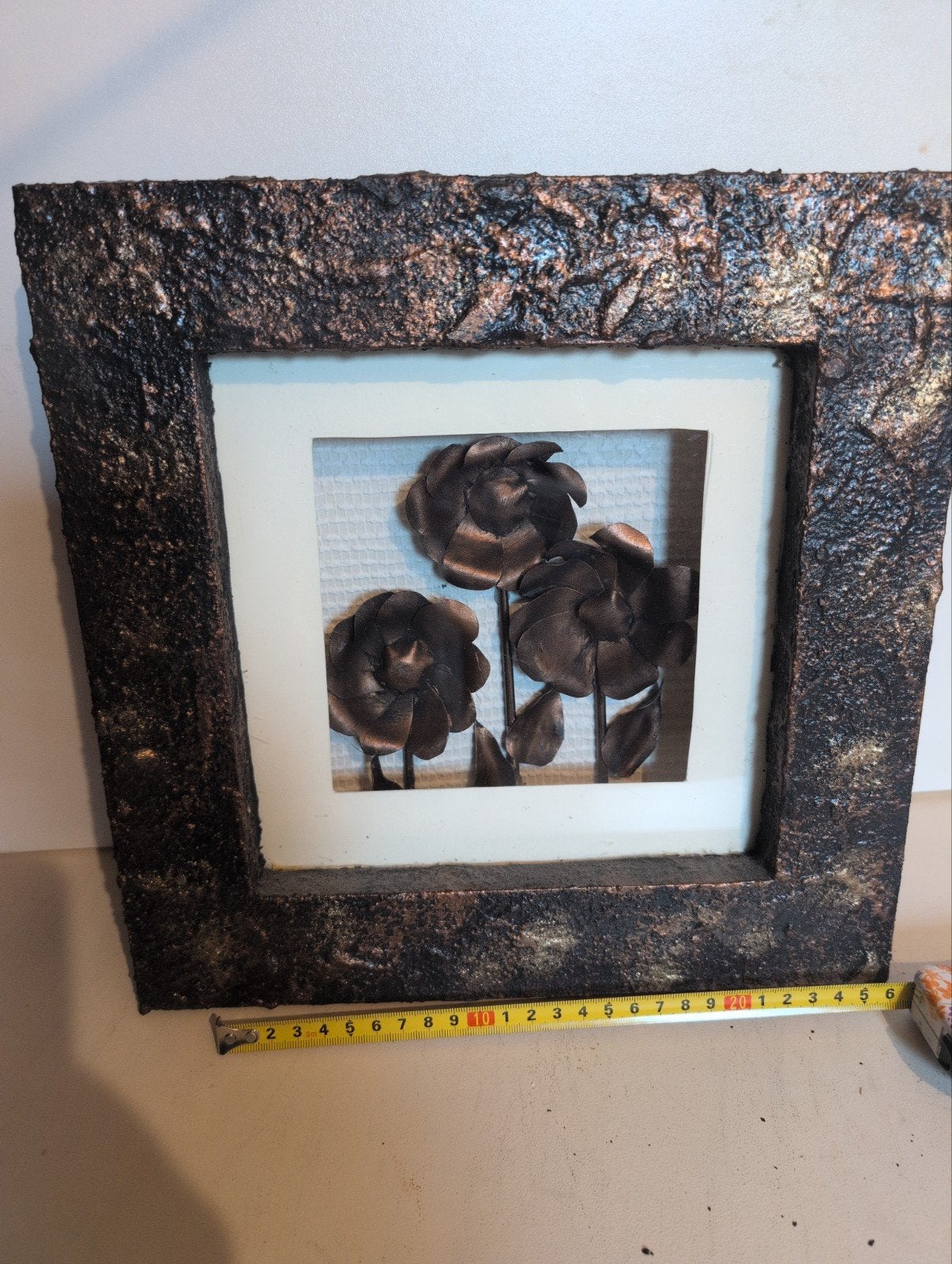 Uniek 3D metalen bloemen kunstwerk in lijst, Minder dan 50 cm, Gebruikt, Overige typen, Ophalen of Verzenden