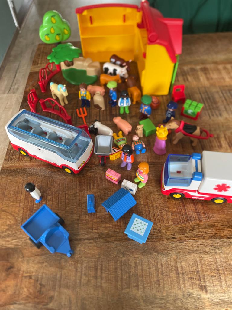 Playmobil 1.2.3 set met boerderij, voertuigen en figuren, Ophalen, Zo goed als nieuw