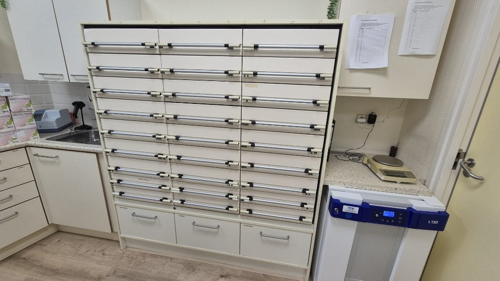 Apothekerskast, Huis en Inrichting, Ophalen, Gebruikt, 5 laden of meer, 150 tot 200 cm