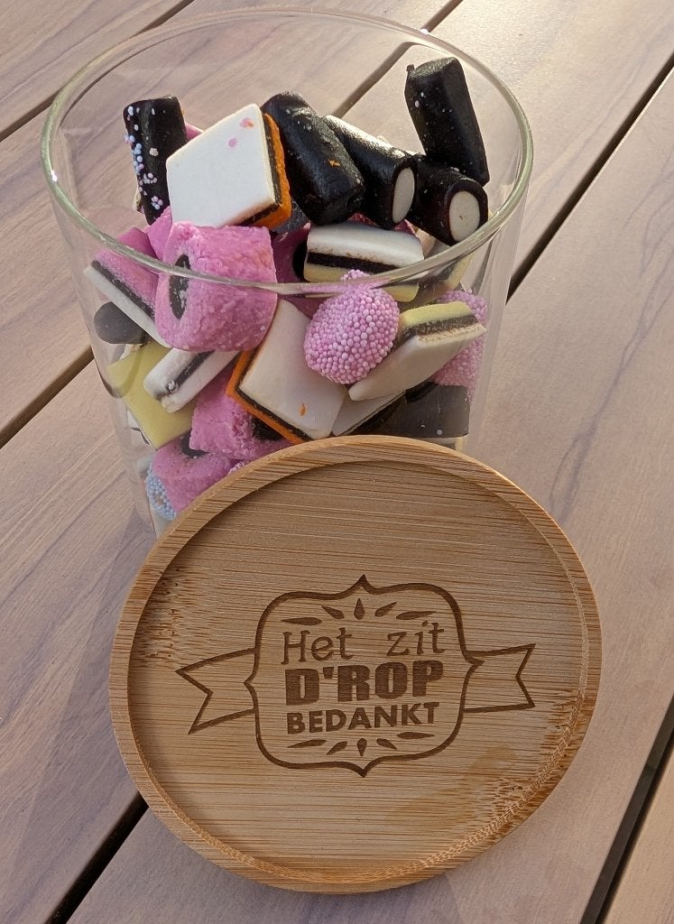 Afscheidkado "Het zit d'rop, Bedankt", Ophalen of Verzenden, Beige, Overige typen, Glas