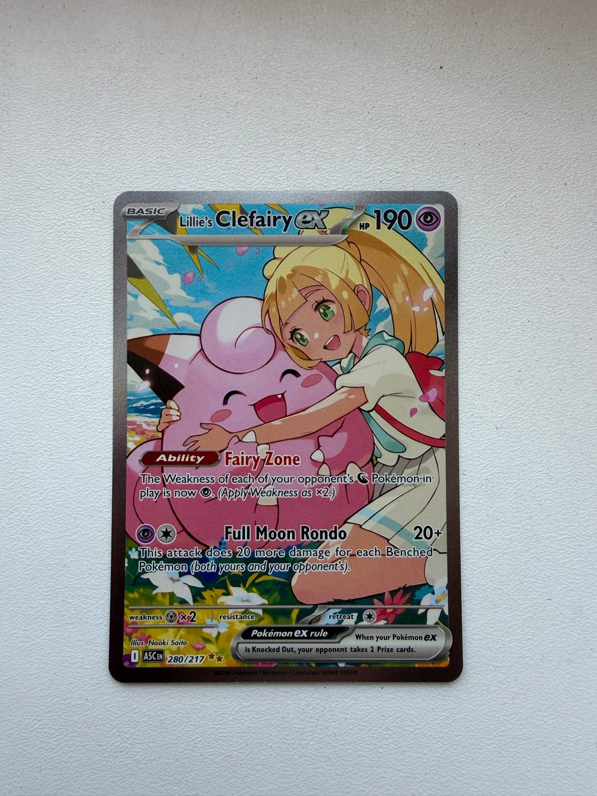 Lillie's Clefairy EX 280/217 - Pokémon Kaart, Hobby en Vrije tijd, Ophalen of Verzenden, Zo goed als nieuw, Losse kaart