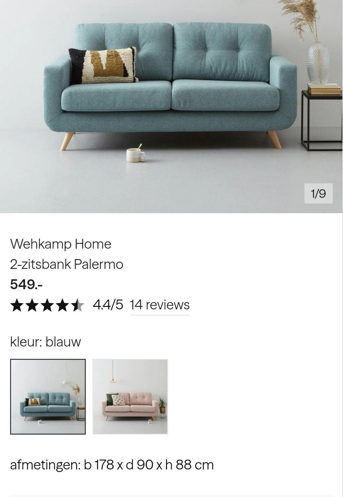 Wehkamp Home Palermo 3-zitsbank en loveseat, Huis en Inrichting, Ophalen, Gebruikt, 150 tot 200 cm, 75 tot 100 cm