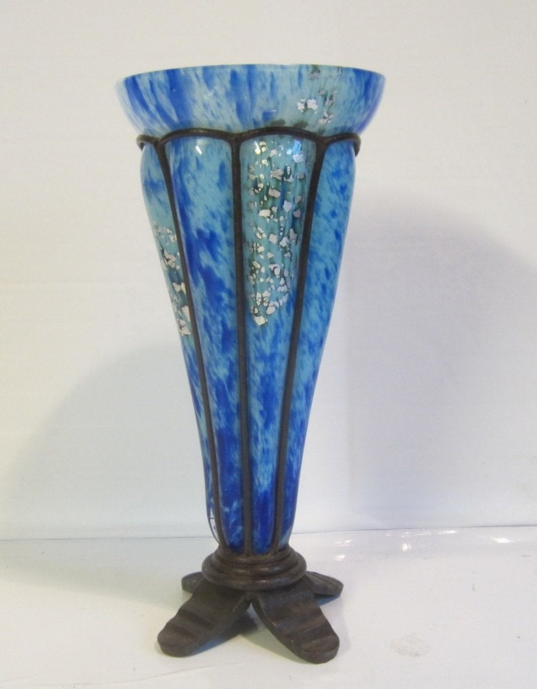Antieke art deco vaas André Delatte smeedijzer voet ca 1920, Ophalen of Verzenden