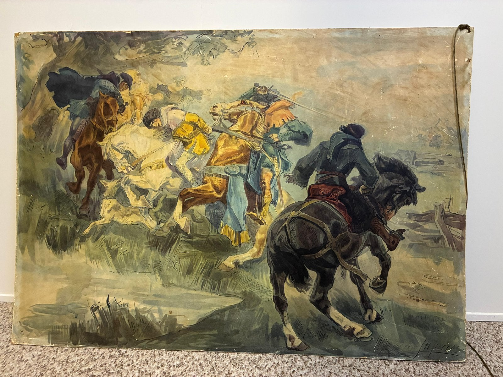 Wandplaat ‘strijdtoneel’, Antiek en Kunst, Kunst | Schilderijen | Klassiek, Ophalen, Klassiek, Print, Overige onderwerpen