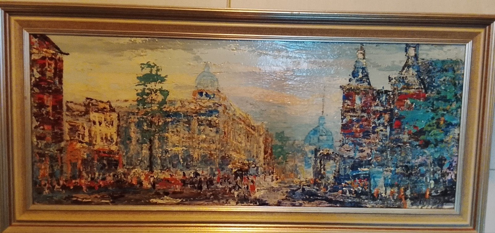 Schilderij Frans Dorpsgezicht - Impressie, Handgeschilderd, Doek, Impressionistisch, Ophalen of Verzenden