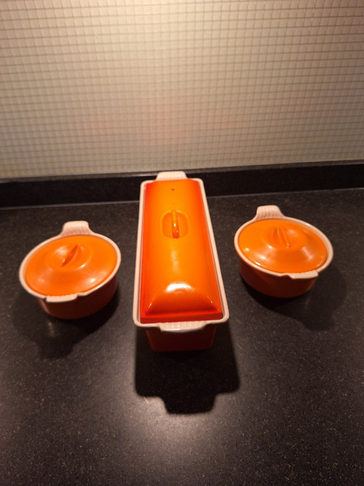 Le Creuset pannenset, Ophalen of Verzenden, Gebruikt, Gietijzer, Overige merken