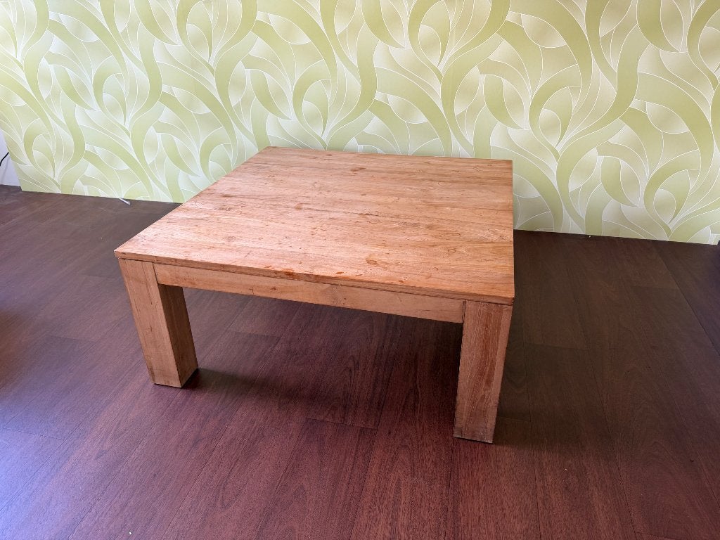 Massief teakhouten salontafel 100  100 cm – robuust, Ophalen, Gebruikt, 50 tot 100 cm, Rustiek modern