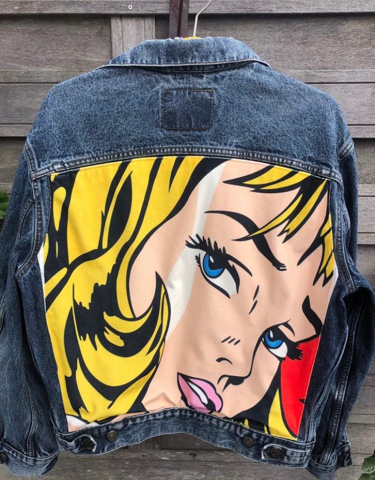 Vintage Levi’s trucker jacket | L | Roy Liechtenstein  | 80, Ophalen of Verzenden, Maat 42/44 (L), Blauw