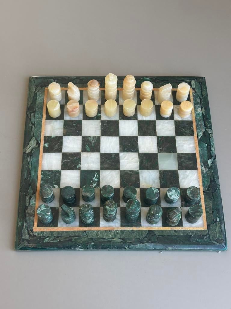 Vintage marmeren onyx natuursteen schaakspel bord groen, Antiek en Kunst, Ophalen of Verzenden