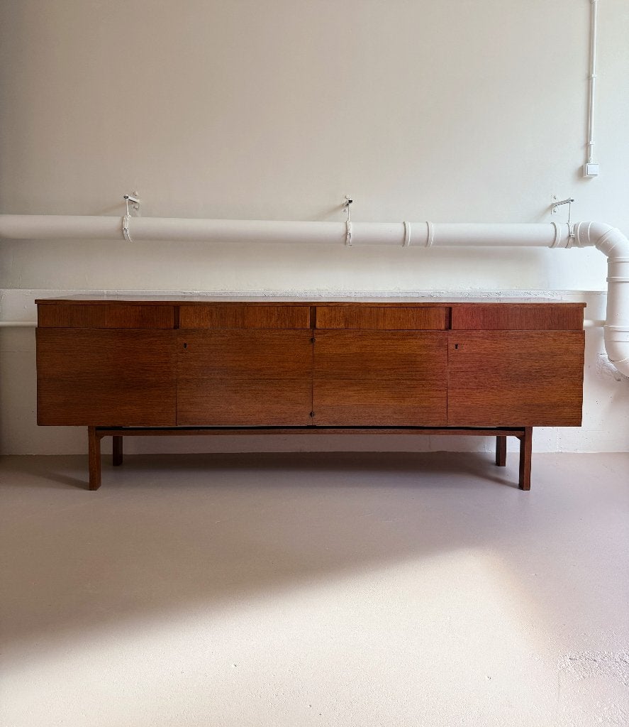 Vintage dressoir mid century teak 240cm, Teakhout, Verzenden, Onbekend, Met lade(s)