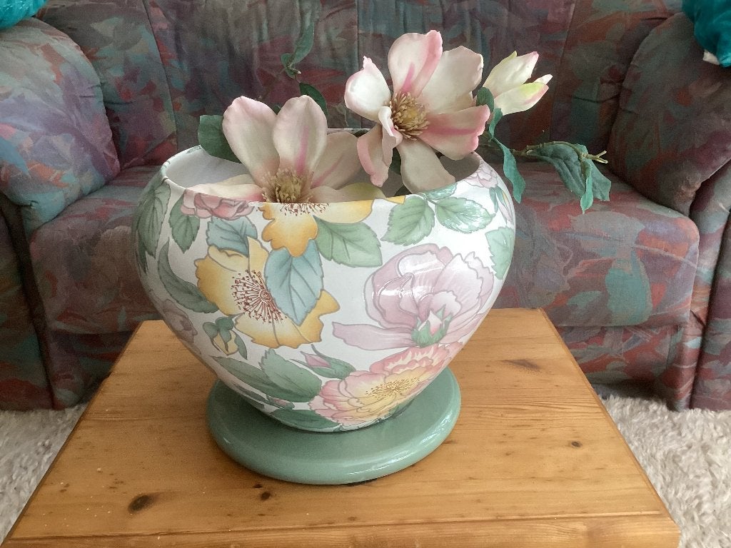 Romantische bloempot met onderschotel, Tuin en Terras, Rond, Binnen, Ophalen of Verzenden, Zo goed als nieuw