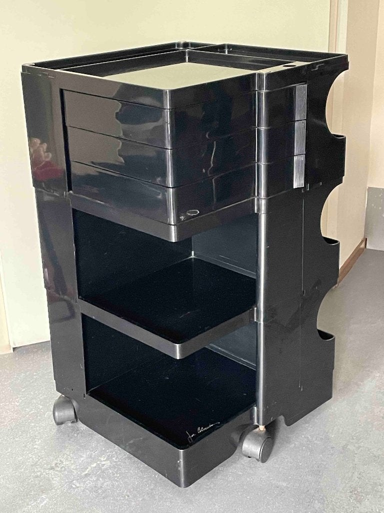 Vintage Originele Bieffeplast Boby trolley van Joe Colombo, Ophalen, Zwart, 73 cm, Gesigneerd