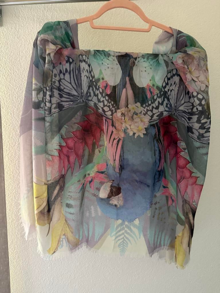 Esprit sjaal met vrolijke bloemen- en vlinderprint, Ophalen of Verzenden, Zo goed als nieuw, Sjaal