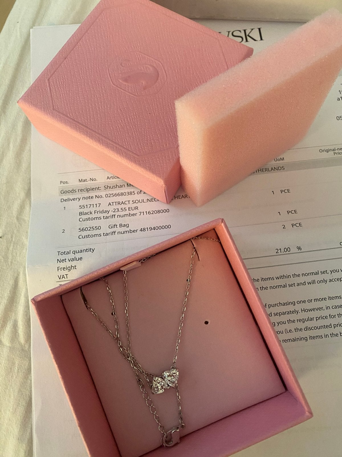 Swarovski Ketting met Twee Harten - Zo goed als nieuw, Sieraden, Tassen en Uiterlijk, Kettingen, Met kristal, Overige materialen