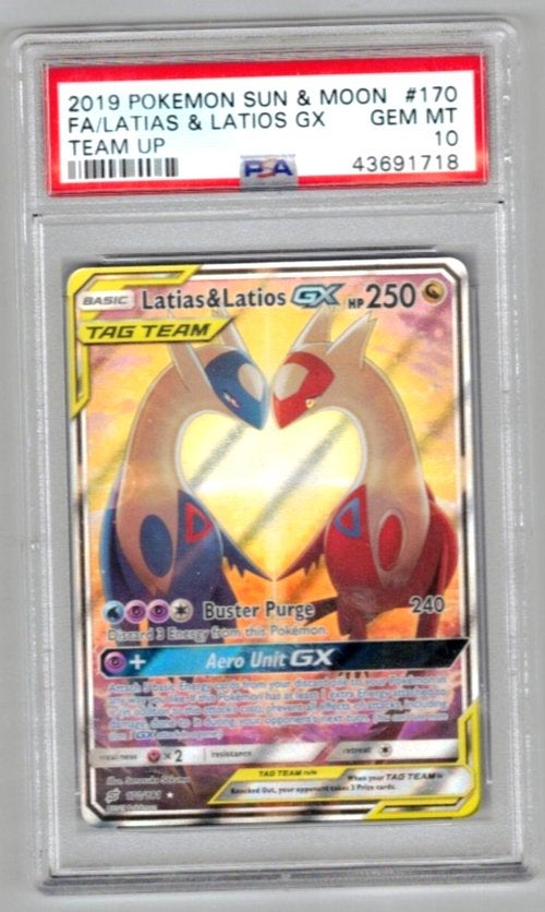 Gezocht: Latias & Latios GX Tag Team 170 PSA 10, Ophalen of Verzenden, Zo goed als nieuw, Losse kaart