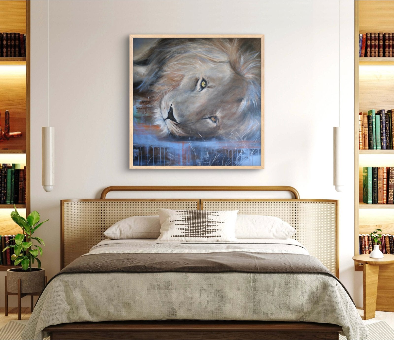 Schilderij 'Rustende Leeuw' - Uniek Kunstwerk, Antiek en Kunst, Ophalen of Verzenden