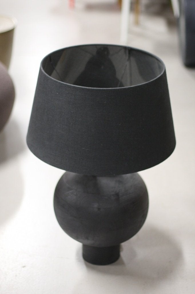 Zwarte ronde tafellamp schemerlamp BARUMI L&L hout stof, Met schakelaar, Zwart, Zo goed als nieuw, Hout
