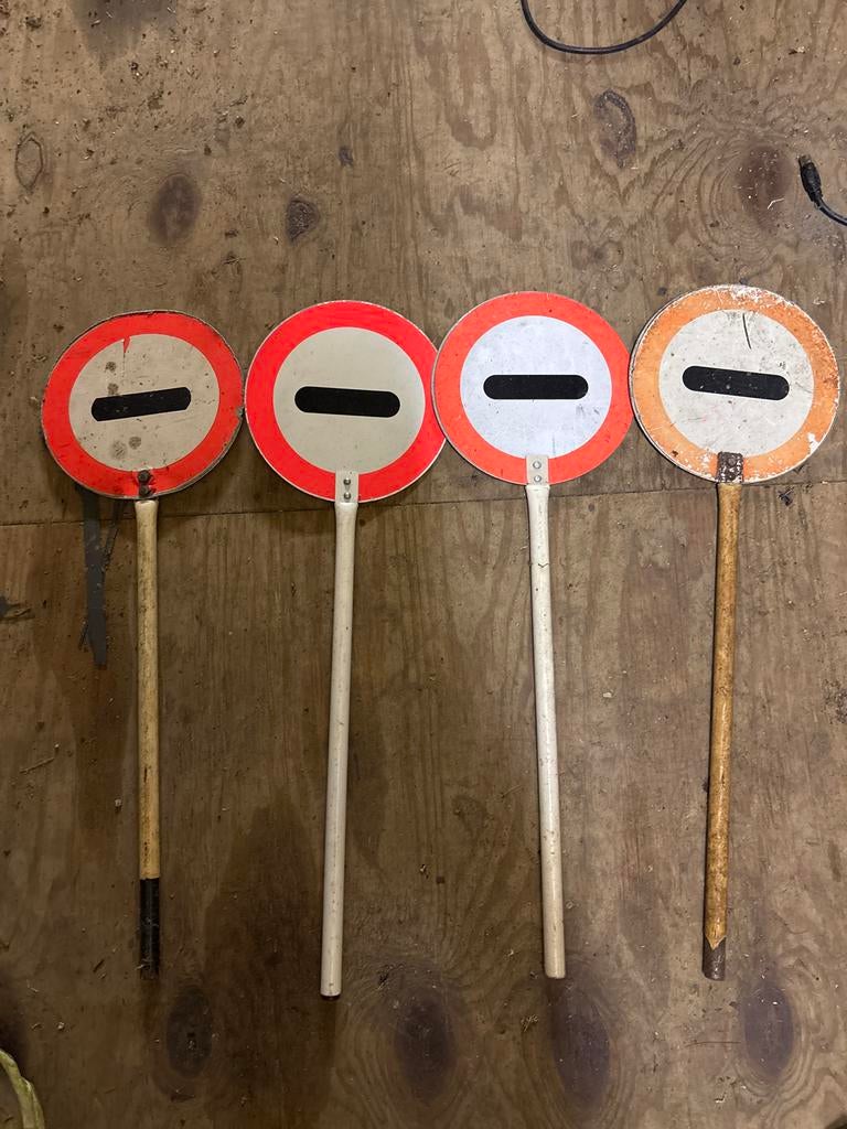 Set van 4 vintage stopborden / verboden toegang borden, Ophalen, Gebruikt