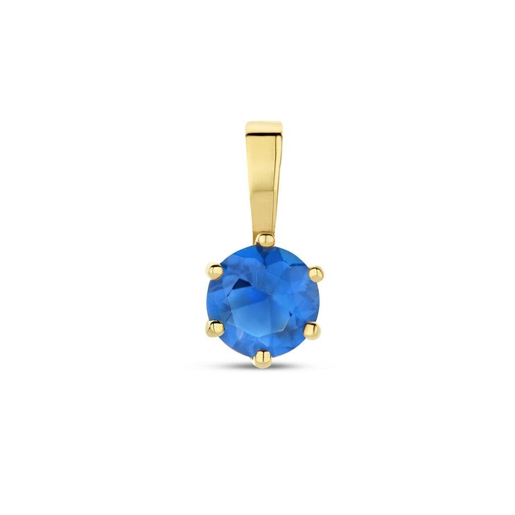 Gouden geboortesteen hangertje SEPTEMBER - 14 karaat goud, Blauw, Nieuw, Ophalen of Verzenden, Kruis of Symbool