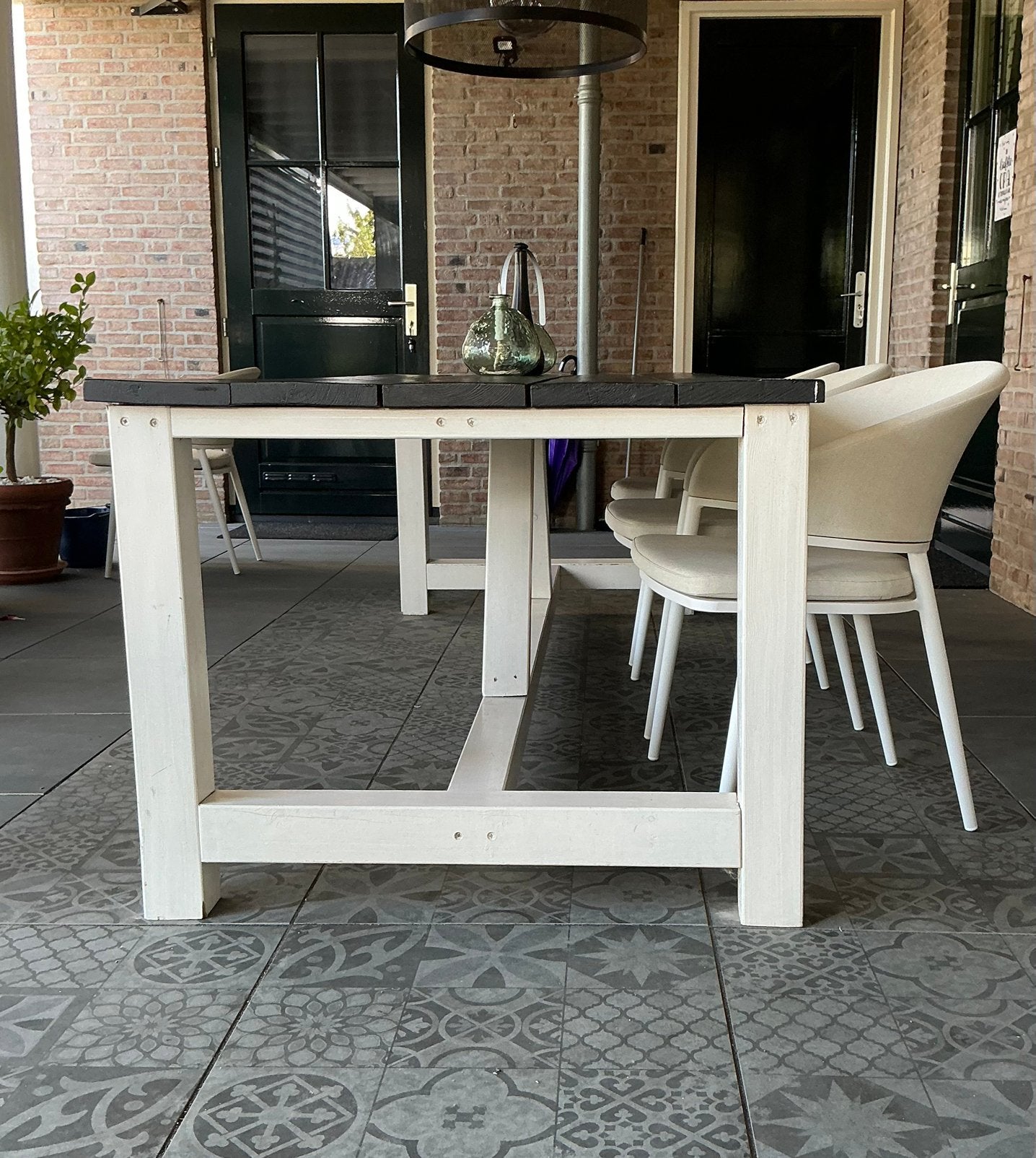 zwart,witte houten kloostertafel, 260x99 cm, Ophalen, Gebruikt, Eettafel, Steigerhout