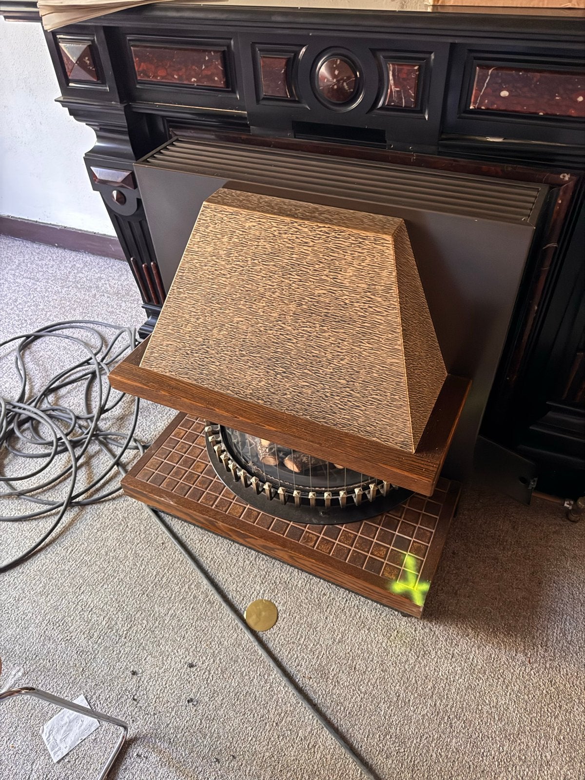 Vintage gaskachel met houten ombouw, Doe-het-zelf en Verbouw, Verwarming en Radiatoren, Ophalen, Gebruikt, Kachel, 60 tot 150 cm