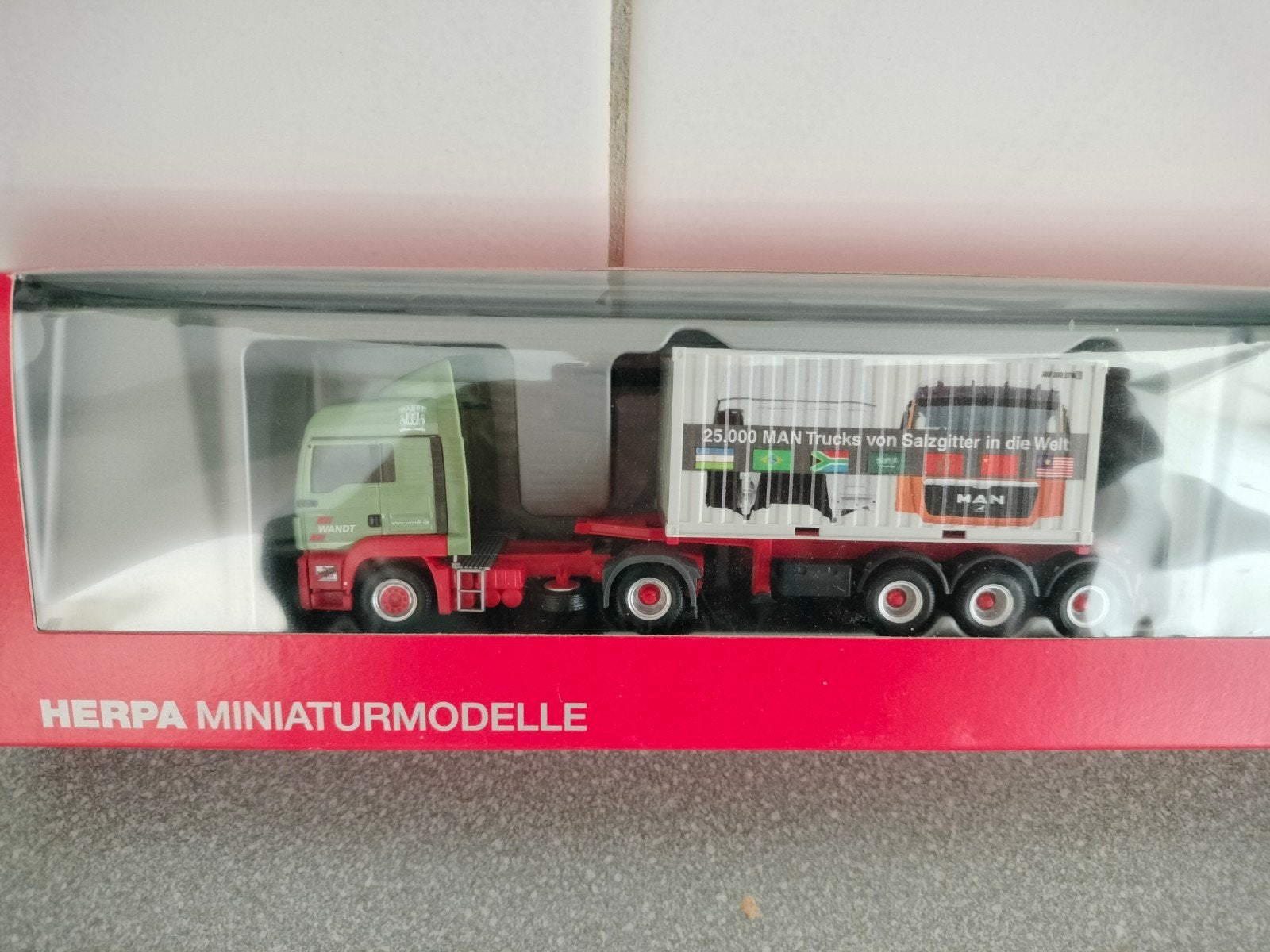 Herpa Miniatuurmodel MAN TGS LX SZ Truck met Container, Overige merken, 1:50 of kleiner, Nieuw, Ophalen of Verzenden