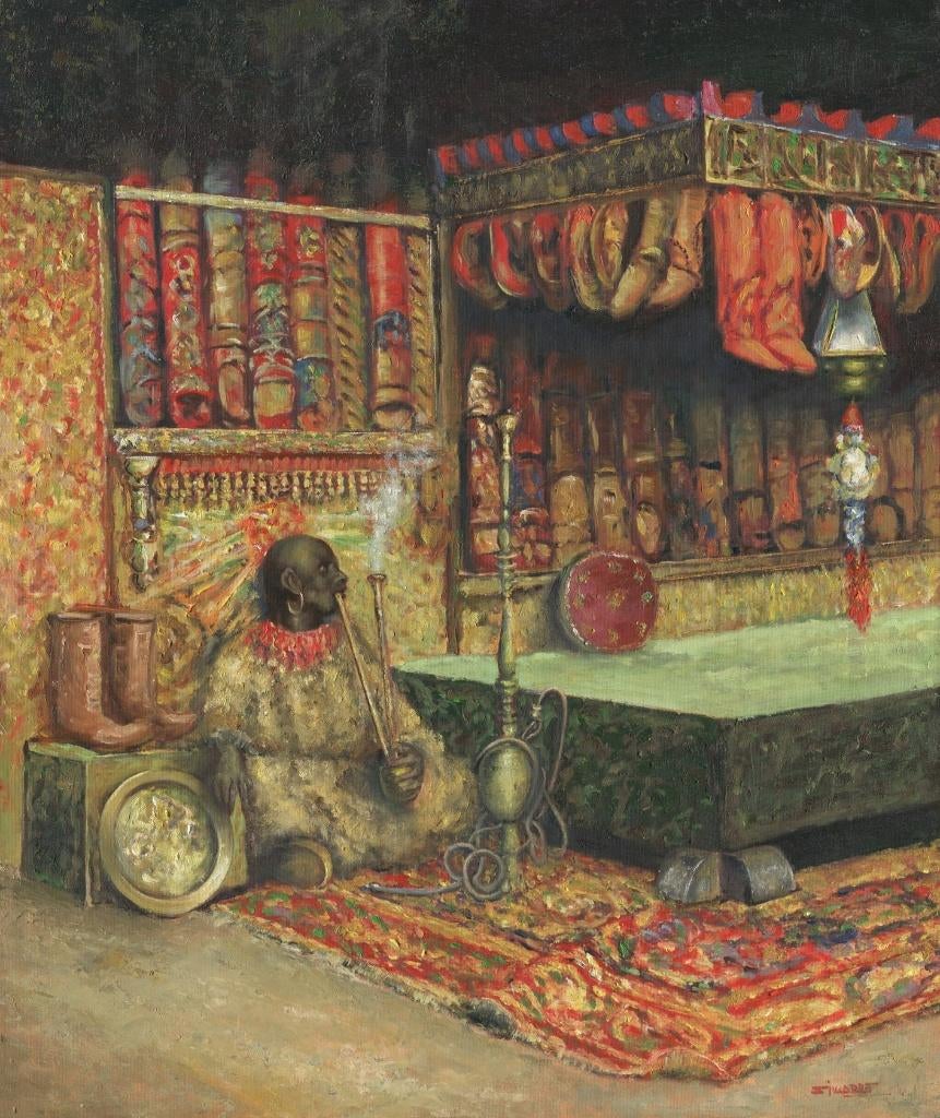 Prachtig Schilderij – Á Simarro – "De Pantoffelverkoper", Ophalen of Verzenden