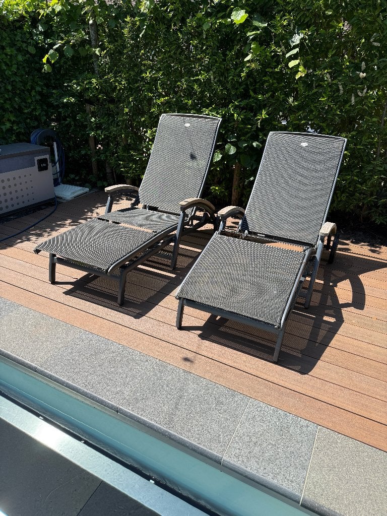 2x hartman davinci ligbedden met wiel nwprijs 2000 euro, Tuin en Terras, Ligbedden, Ophalen, Zo goed als nieuw, Kunststof, Verstelbaar