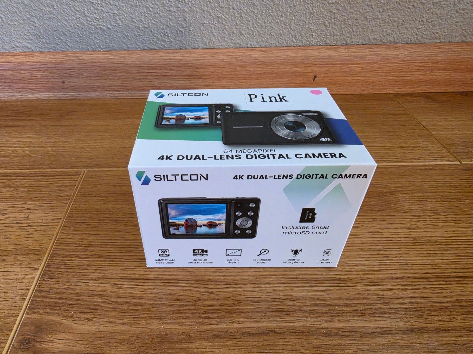 Siltcon 4K Dual-Lens Digitale Camera - Roze, Ingebouwde flitser, Accu, Nieuw, Ophalen of Verzenden
