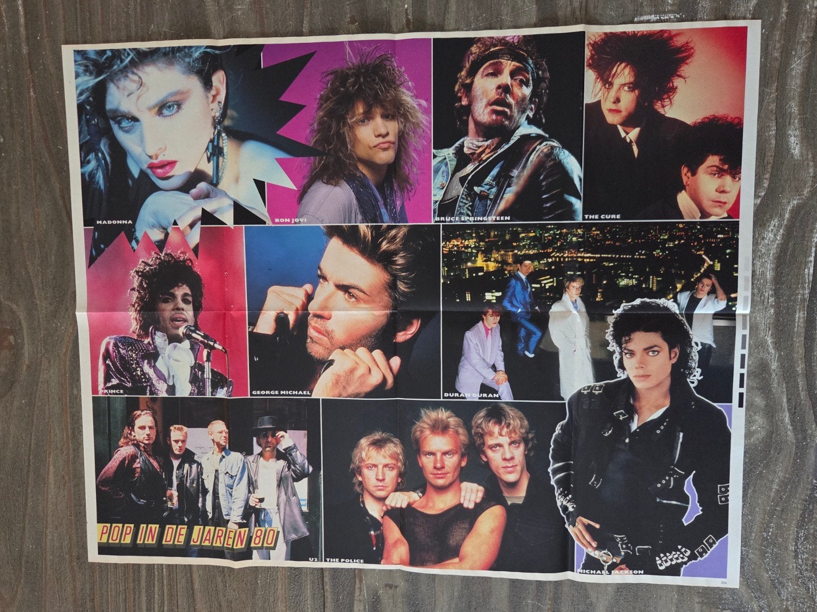 Pop in de Jaren 80 Poster - o.a. Michael Jackson, Madonna!, Rechthoekig Staand, Ophalen of Verzenden, Zo goed als nieuw, A1 t/m A3