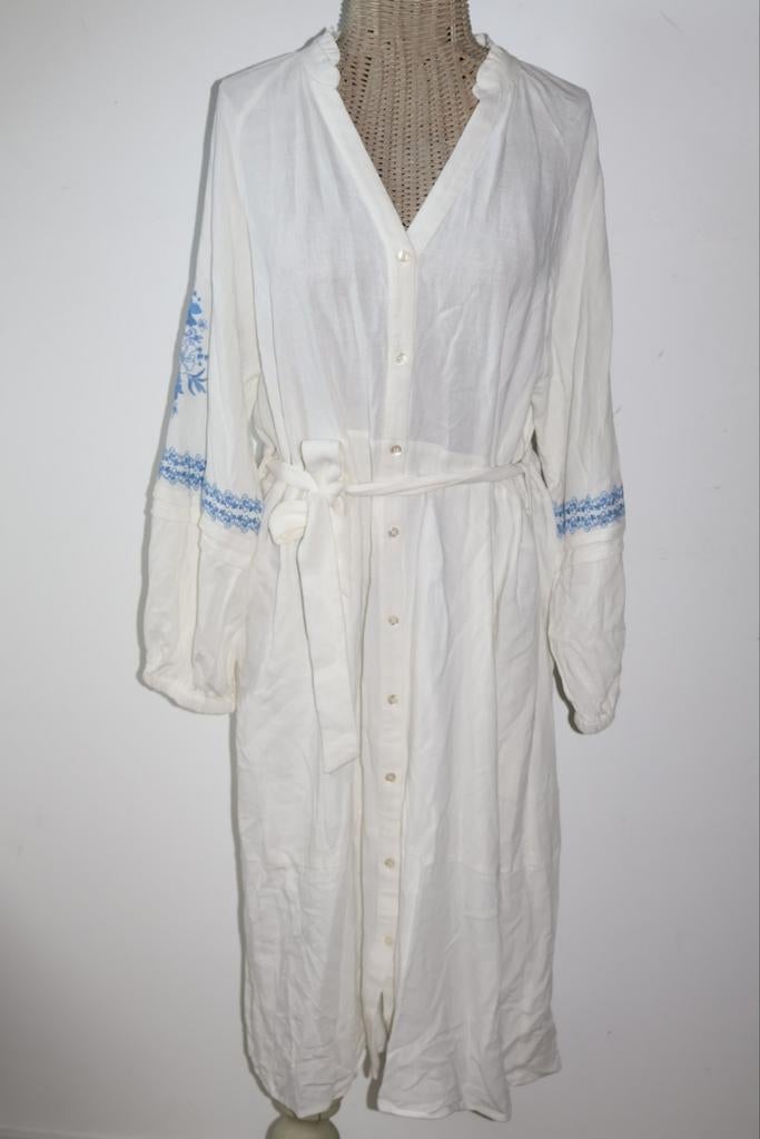 Frnch lange jurk maat 42 / XL wit/blauw, Frnch, Frnch, Ophalen of Verzenden, Zo goed als nieuw