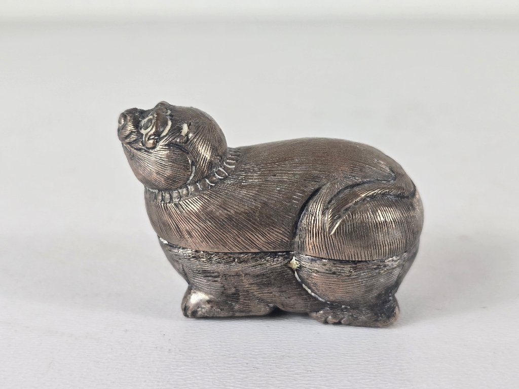 Betelnotendoosje leeuw Singha, .900 zilver, Thailand, 1920, Ophalen of Verzenden, Zilver