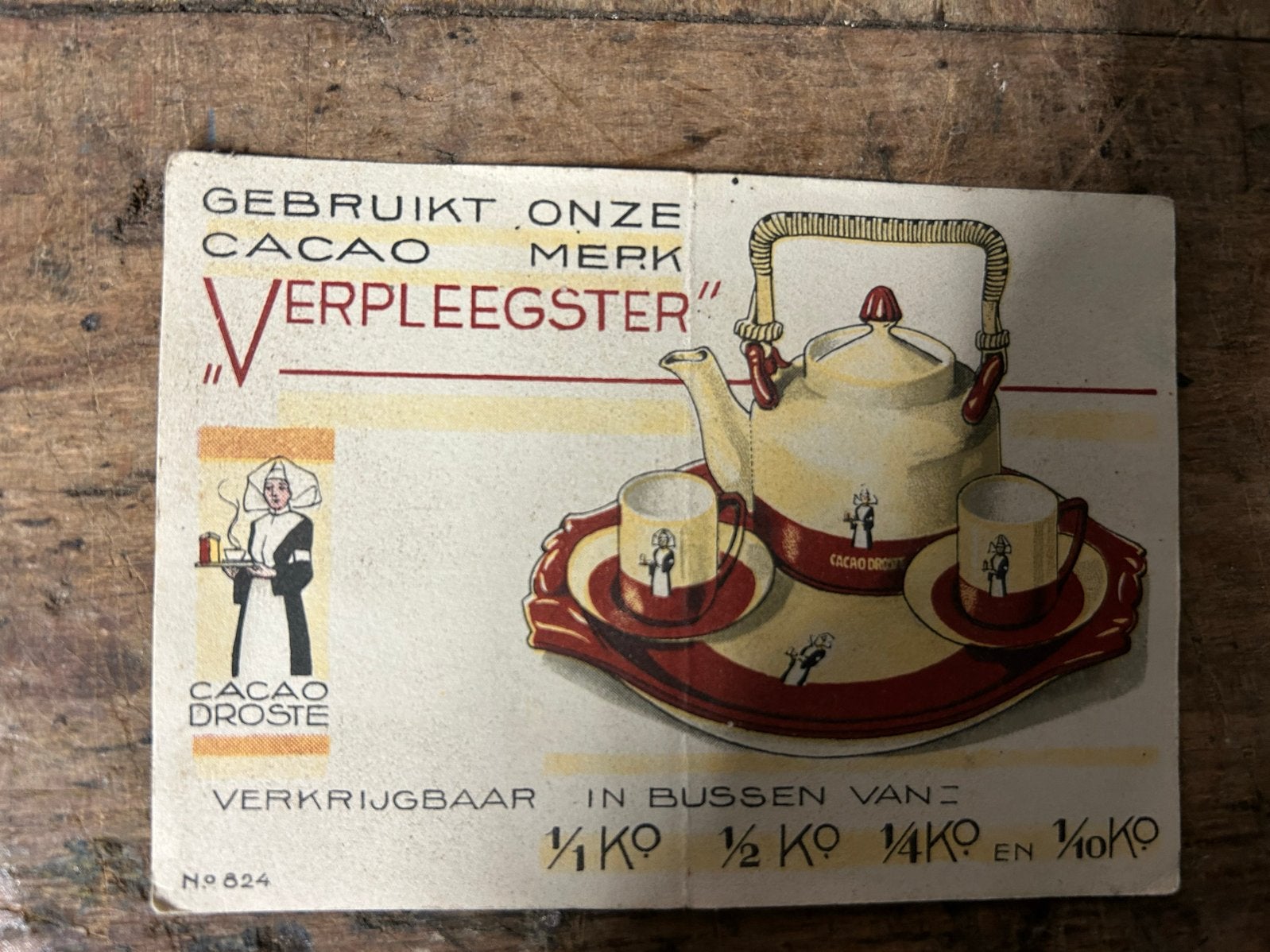 Vintage Droste Cacao Verpleegster reclamekaart (N024), Ophalen of Verzenden, Gebruikt, Reclamebord