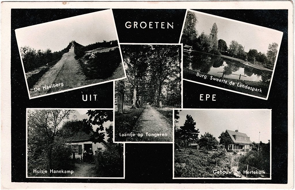 Epe Gld, Groeten uit Epe collagekaart, gelopen 1943, Verzenden, 1940 tot 1960, Gelopen, Gelderland