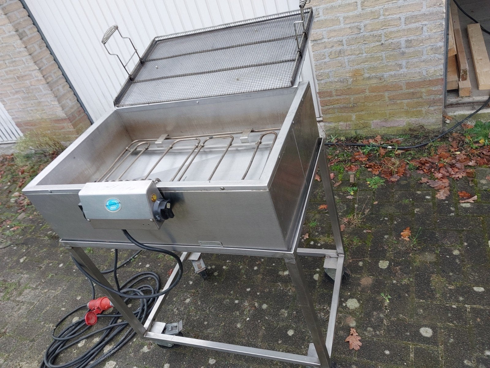 RVS Oliebollenpan 10kW op onderstel, 4 liter of meer, Ophalen, Gebruikt