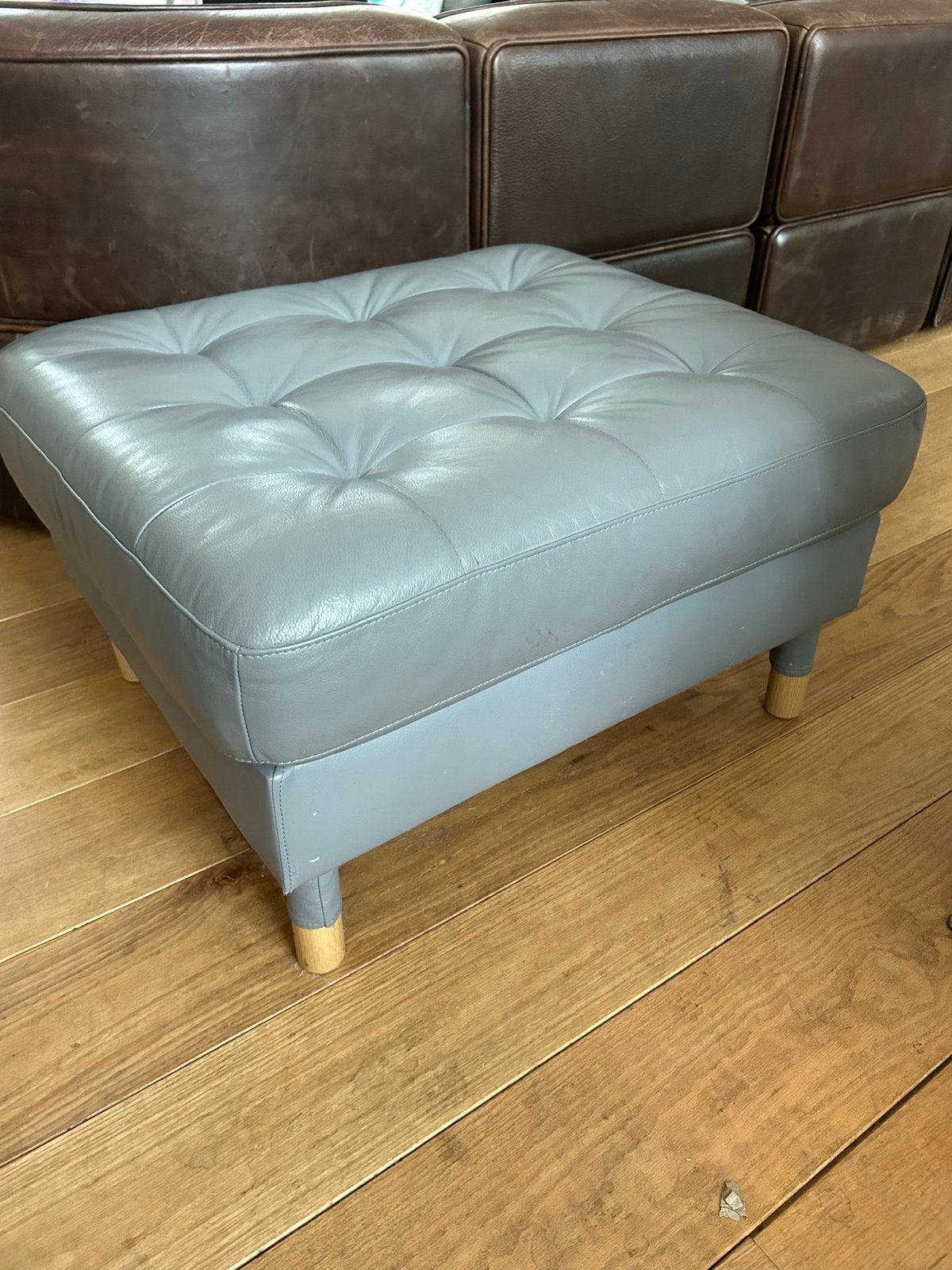 IKEA Landskrona Poef Voetenbank Leer hocker, Huis en Inrichting, Ophalen, Gebruikt, Vierkant, Leer