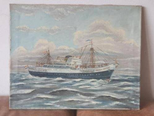 schilderij MS Oranje Nassau 1962 gesigneerd B v. B.... KNSM, Antiek en Kunst, Ophalen