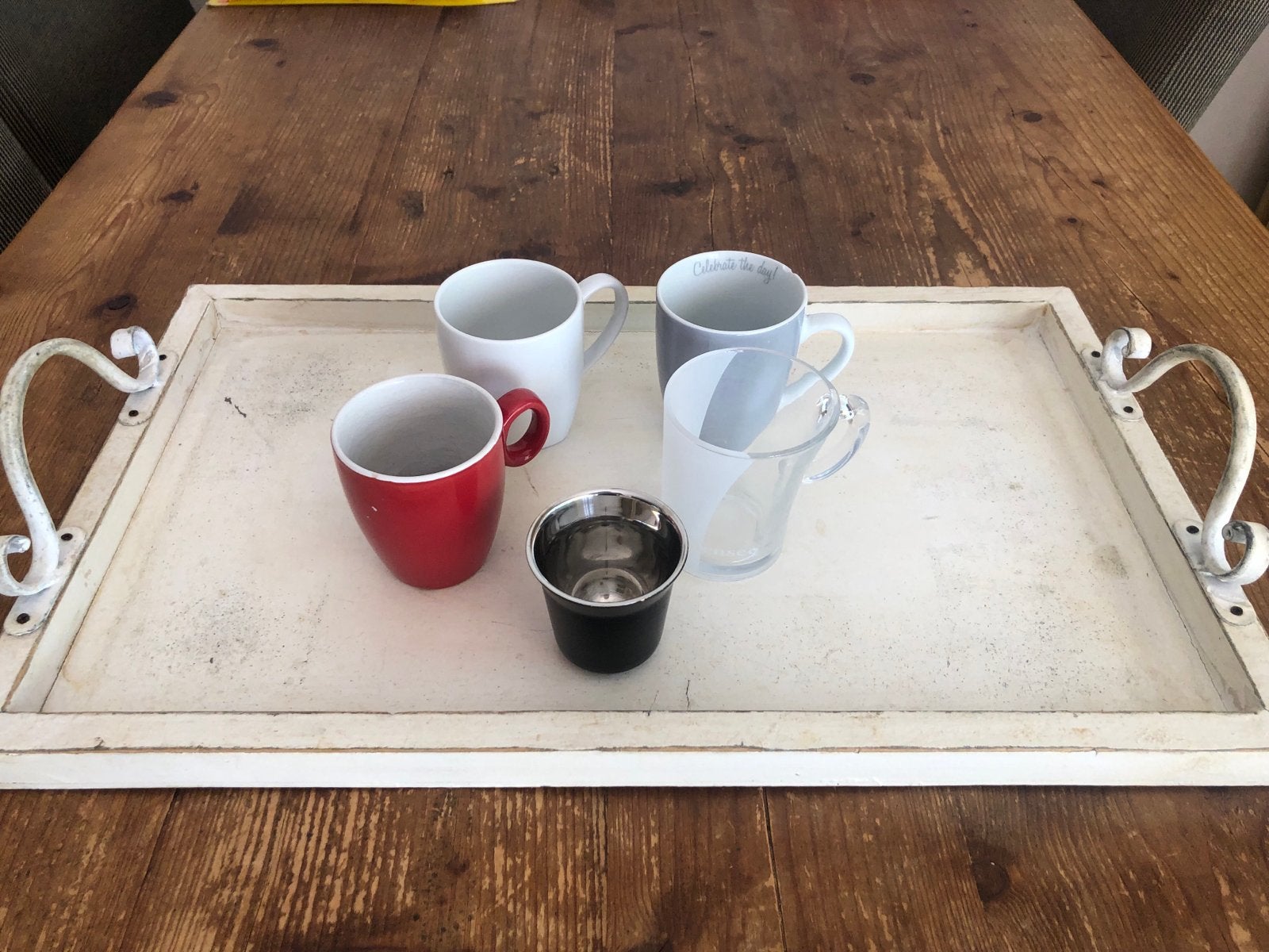 Decoratief houten dienblad met metalen handvatten, Ophalen of Verzenden