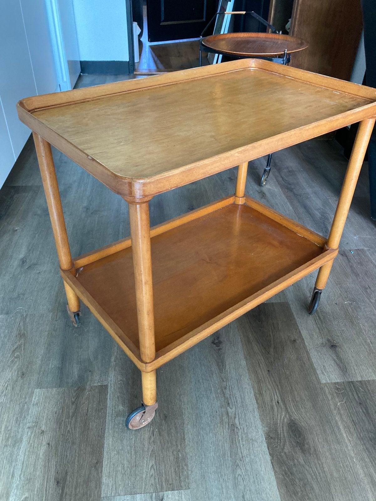 Vintage trolley hout, Ophalen, 50 tot 100 cm, Zo goed als nieuw, Overige houtsoorten
