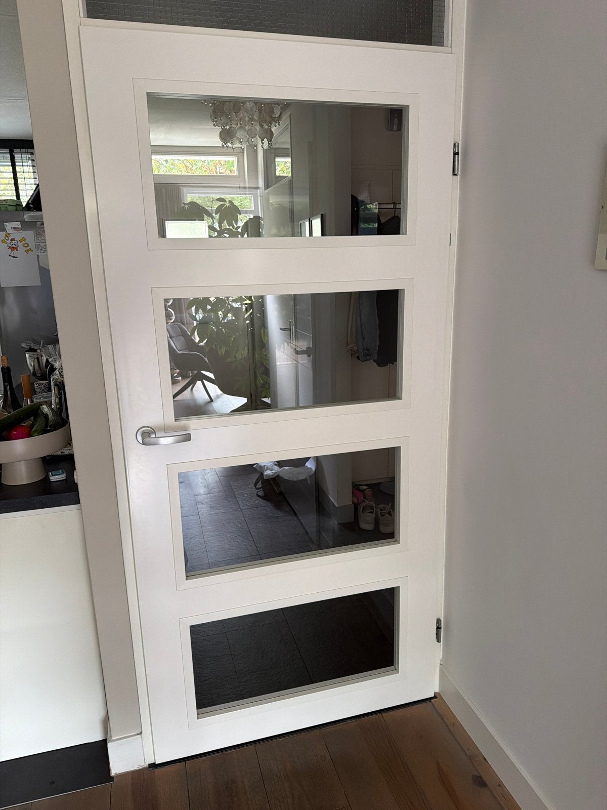 Witte binnendeur met glaspanelen 95x202, Doe-het-zelf en Verbouw, Ophalen, Gebruikt, 80 tot 100 cm, Binnendeur