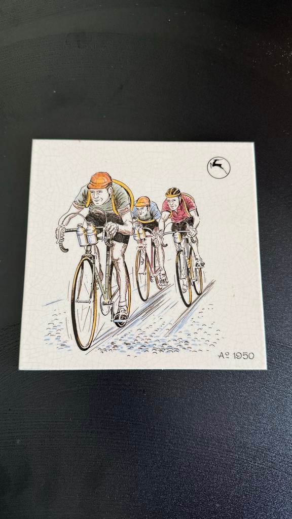 Vintage Gazelle wandtegel - Fietsers - Jaren '50, Ophalen of Verzenden