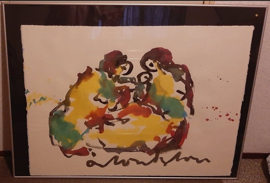 Gouache 2 bruiden met kind van Anton Heyboer, Ophalen