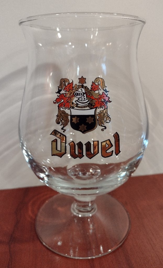 Duvel Glas “Wapenschild” met gouden letters, jaren ‘90. (I1), Ophalen of Verzenden, Gebruikt, Glas of Glazen, Duvel