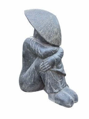 Zittende rijstplukker 80cm – casting stone – 80 x 55 x 35cm, Ophalen, Nieuw, Metaal