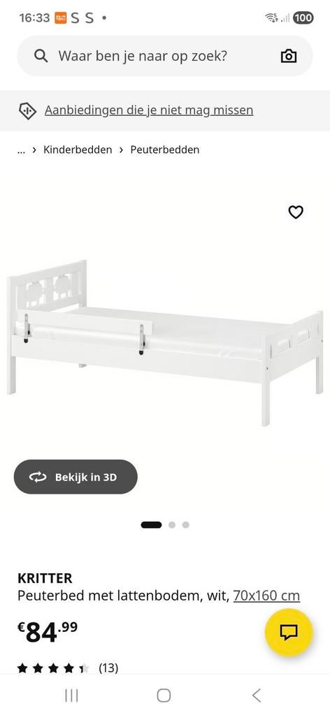 Kinderbedje ( tweedehands) 70x160, Kinderen en Baby's, Kinderkamer | Bedden, Ophalen, Gebruikt, 70 tot 85 cm, 140 tot 160 cm