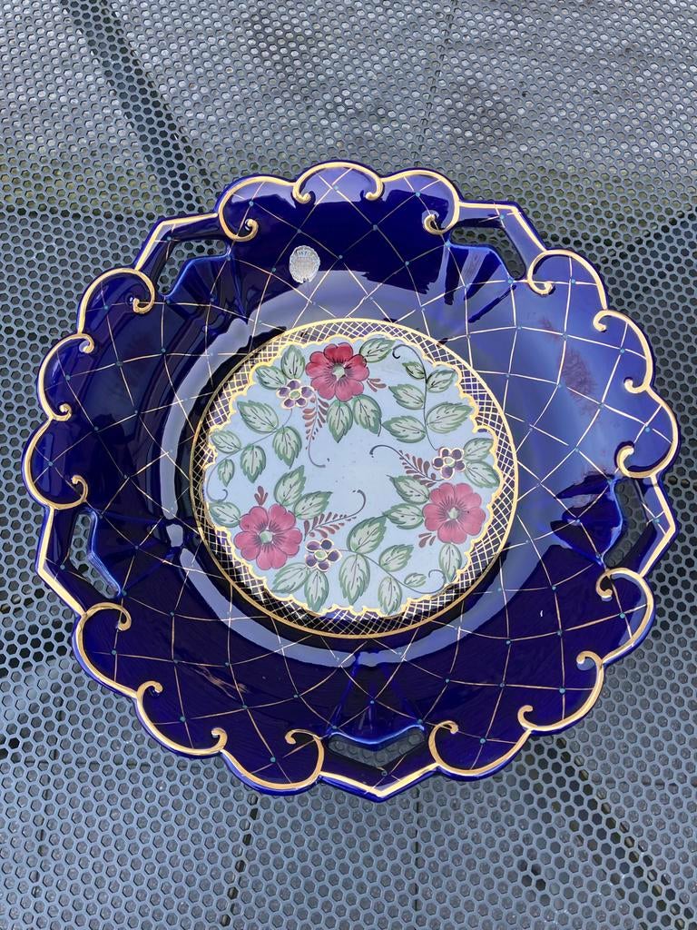 Flora Gouda Holland Schaal Model 633 - Donkerblauw Goud, Ophalen of Verzenden