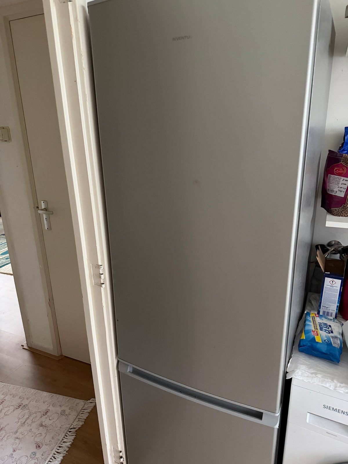 Inventum koel-vriescombinatie, zilverkleurig, Witgoed en Apparatuur, Koelkasten en IJskasten, Ophalen, Gebruikt, 200 liter of meer