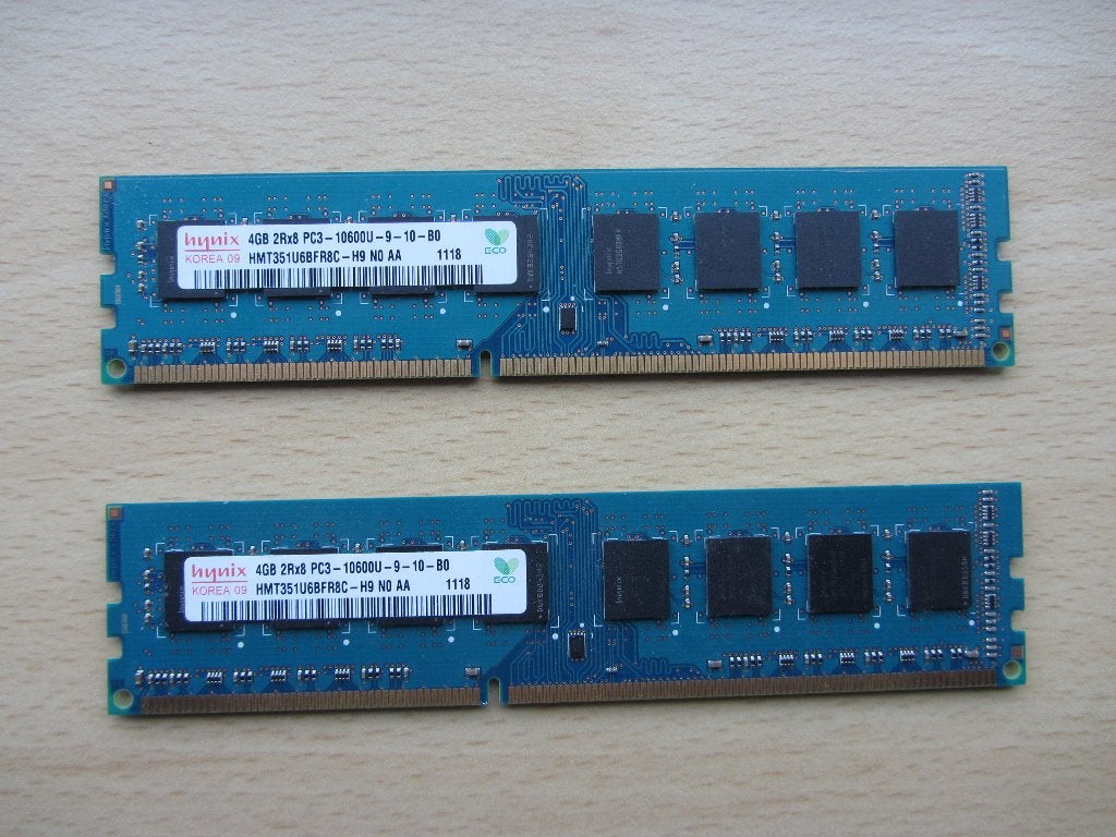 2x Hynix 4GB PC3-10600 DDR3-1333MHz non-ECC Unbuffered CL9, Computers en Software, RAM geheugen, 1333 MHz, DDR3, Ophalen of Verzenden