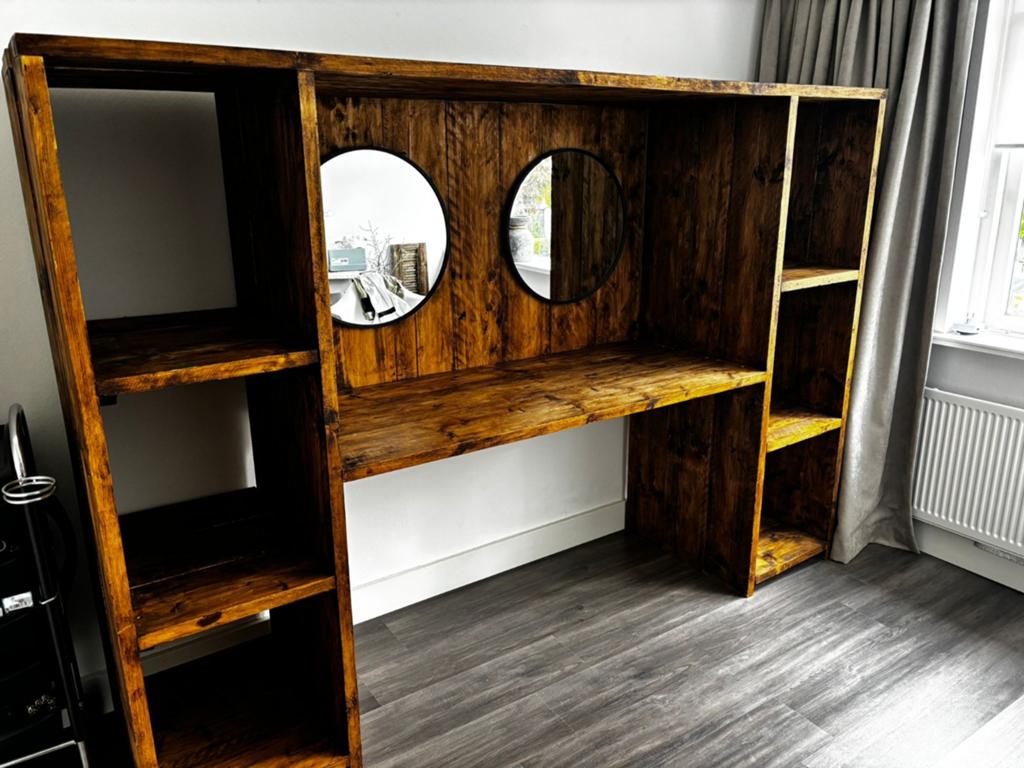 Steigerhouten bureau met 2 kasten en opbergruimte, Ophalen, Opbergruimte, Hout, Bruin